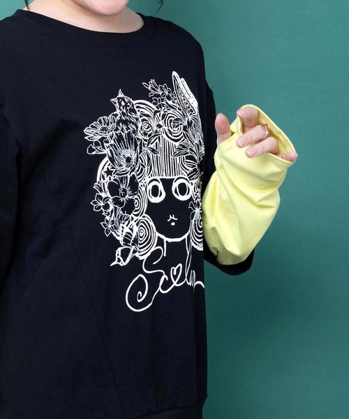 ScoLar(スカラー)の「163657:スカラーちゃん 袖バイカラー切替Tシャツ(Tシャツ/カットソー・レディース・グレー/ブルー/ブラック・M)」の11枚目の写真