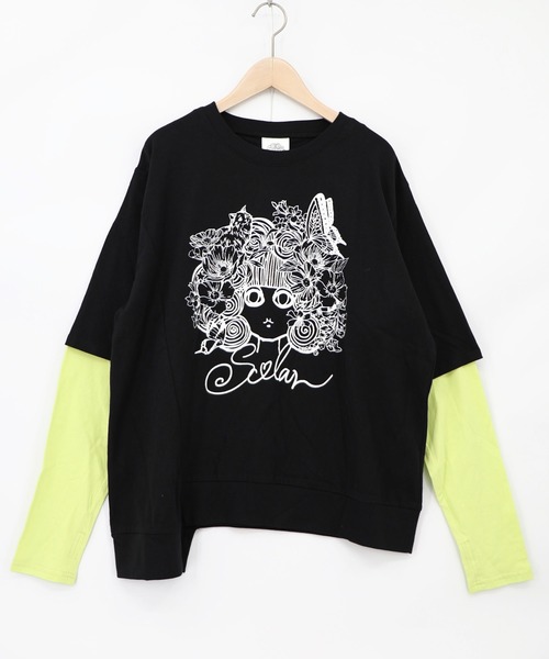 ScoLar(スカラー)の「163657:スカラーちゃん 袖バイカラー切替Tシャツ(Tシャツ/カットソー・レディース・グレー/ブルー/ブラック・M)」の13枚目の写真