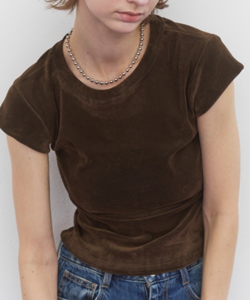 Rohwel(ローウェル)の「Velour Short Sleeve Top / ベロアショートスリーブトップス(Tシャツ/カットソー・レディース・ホワイト/ブラック/ブラウン・FREE)」の22枚目の写真