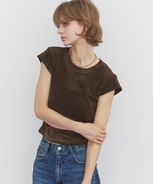 Rohwel(ローウェル)の「Velour Short Sleeve Top / ベロアショートスリーブトップス(Tシャツ/カットソー・レディース・ホワイト/ブラック/ブラウン・FREE)」の16枚目の写真