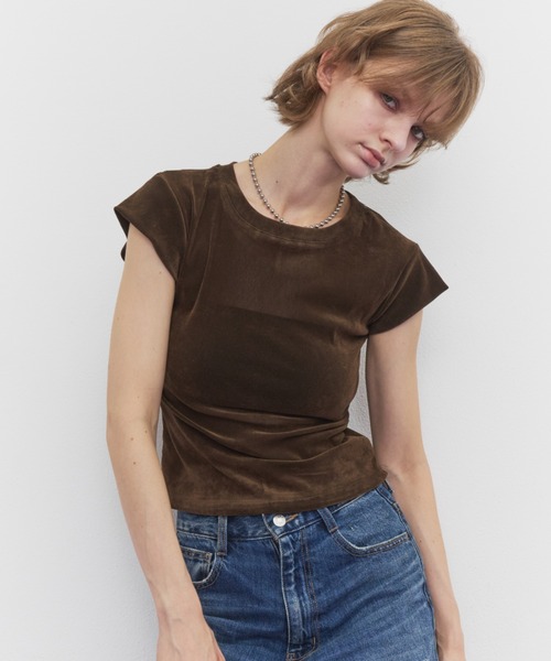 Rohwel(ローウェル)の「Velour Short Sleeve Top / ベロアショートスリーブトップス(Tシャツ/カットソー・レディース・ホワイト/ブラック/ブラウン・FREE)」の17枚目の写真