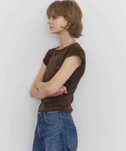 Rohwel(ローウェル)の「Velour Short Sleeve Top / ベロアショートスリーブトップス(Tシャツ/カットソー・レディース・ホワイト/ブラック/ブラウン・FREE)」の20枚目の写真
