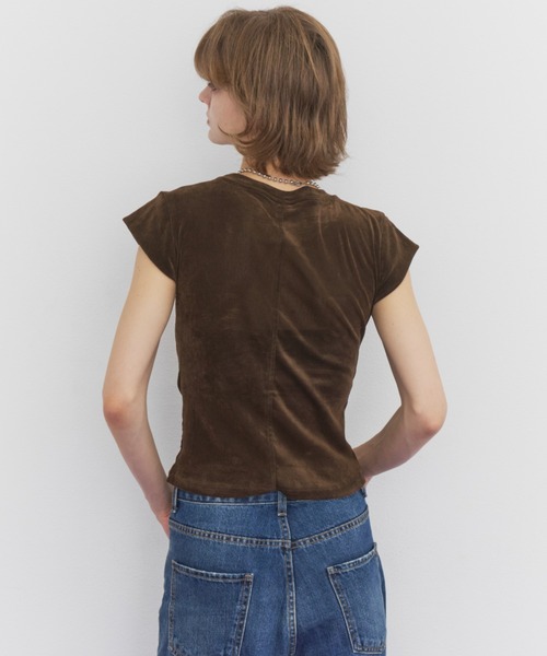 Rohwel(ローウェル)の「Velour Short Sleeve Top / ベロアショートスリーブトップス(Tシャツ/カットソー・レディース・ホワイト/ブラック/ブラウン・FREE)」の21枚目の写真