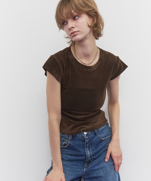 Rohwel(ローウェル)の「Velour Short Sleeve Top / ベロアショートスリーブトップス(Tシャツ/カットソー・レディース・ホワイト/ブラック/ブラウン・FREE)」の18枚目の写真