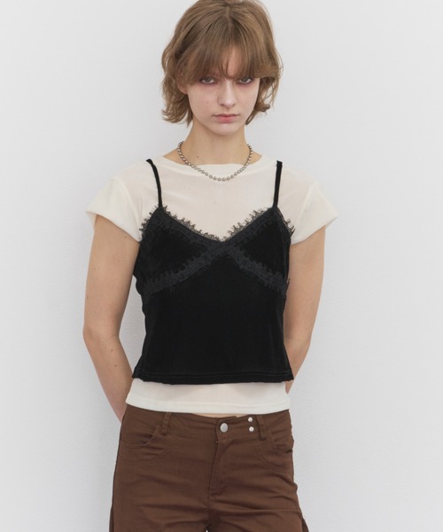 Rohwel(ローウェル)の「Velour Short Sleeve Top / ベロアショートスリーブトップス(Tシャツ/カットソー・レディース・ホワイト/ブラック/ブラウン・FREE)」の5枚目の写真