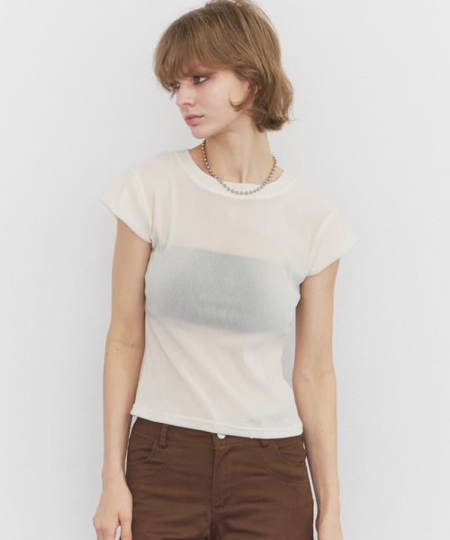 Rohwel(ローウェル)の「Velour Short Sleeve Top / ベロアショートスリーブトップス(Tシャツ/カットソー・レディース・ホワイト/ブラック/ブラウン・FREE)」の9枚目の写真