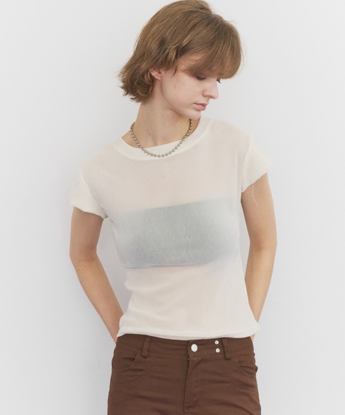 Rohwel(ローウェル)の「Velour Short Sleeve Top / ベロアショートスリーブトップス(Tシャツ/カットソー・レディース・ホワイト/ブラック/ブラウン・FREE)」の10枚目の写真