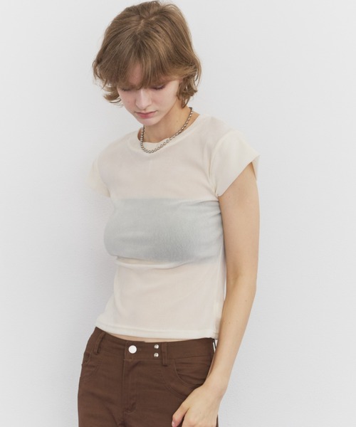 Rohwel(ローウェル)の「Velour Short Sleeve Top / ベロアショートスリーブトップス(Tシャツ/カットソー・レディース・ホワイト/ブラック/ブラウン・FREE)」の11枚目の写真