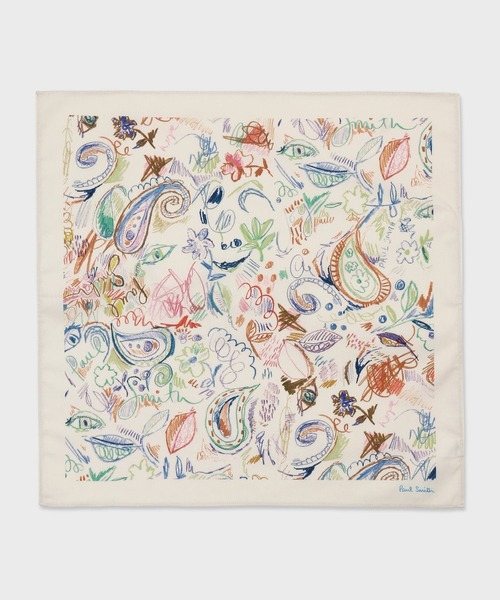 ポールスミス　ボタニカル柄　花柄　水彩画　絵画バンドカラー　膝丈ワンピース Crayon” ハンカチ【260355 HANK】（ハンカチ/ハンドタオル）｜Paul