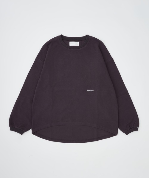 ADAM PATEK(アダムパテック)の「【ADAMPATEK/アダムパテック】 waffle soft roundedhem loose shirt ワッフルロングカットソー(Tシャツ/カットソー・レディース・ブラック/オートミール・1)」の2枚目の写真