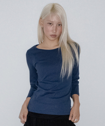 ラウンド7分袖スリムTシャツ ネイビー