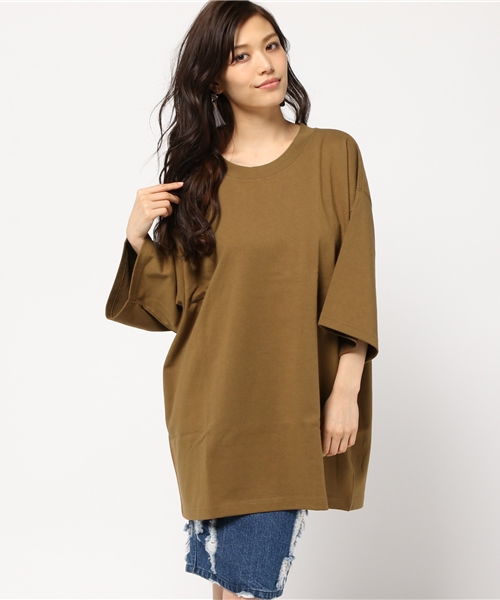 MOUSSY（マウジー）の「BIG SQUARE TEE J（Tシャツ/カットソー・レディース・ブラウン/ネイビー/オフホワイト・FREE）」の12枚目の写真