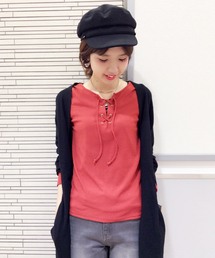 mysty woman | ベアテレコ編み上げ２WAYロンT(Tシャツ/カットソー)