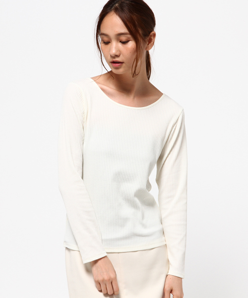 mysty woman（ミスティウーマン）の「ベアテレコ編み上げ２WAYロンT（Tシャツ/カットソー・レディース・キャメル/レッド系その他/ブラック/オフホワイト・FREE）」の13枚目の写真