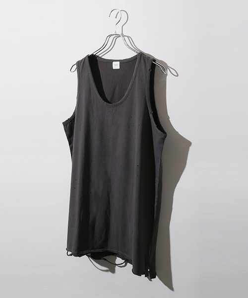 WEGO(ウィゴー)の「WEGO/ダメージ加工ロングタンクトップ(タンクトップ・メンズ・ターコイズブルー/ブラック/レッド/ホワイト・LARGE/MEDIUM)」の3枚目の写真