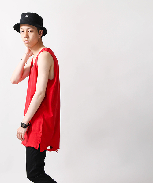 WEGO(ウィゴー)の「WEGO/ダメージ加工ロングタンクトップ(タンクトップ・メンズ・ターコイズブルー/ブラック/レッド/ホワイト・LARGE/MEDIUM)」の21枚目の写真