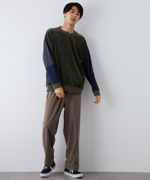 STUDIOUS（ステュディオス）の「ベロアコンビドルマンスウェット（スウェット・メンズ・カーキ/ネイビー・3/1/2）」の3枚目の写真