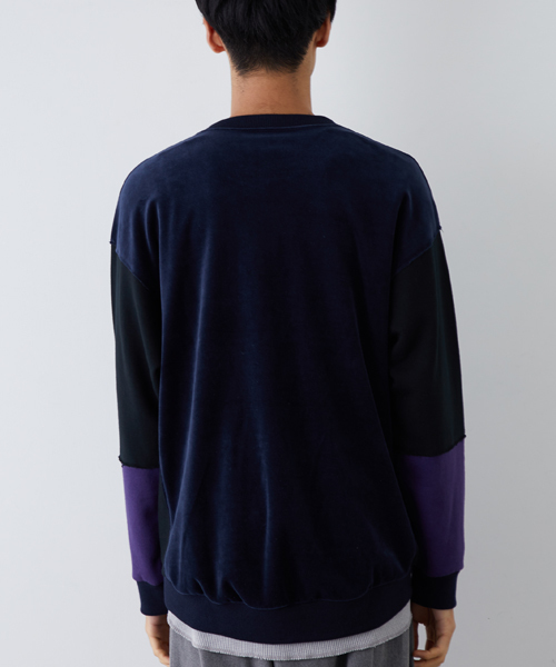 STUDIOUS（ステュディオス）の「ベロアコンビドルマンスウェット（スウェット・メンズ・カーキ/ネイビー・3/1/2）」の7枚目の写真