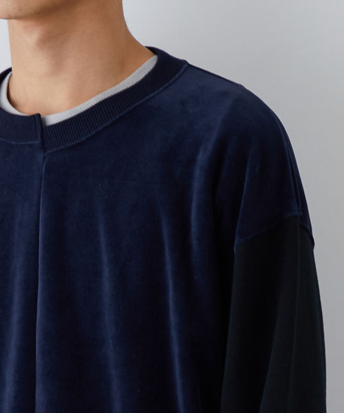 STUDIOUS（ステュディオス）の「ベロアコンビドルマンスウェット（スウェット・メンズ・カーキ/ネイビー・3/1/2）」の8枚目の写真