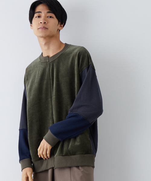 STUDIOUS（ステュディオス）の「ベロアコンビドルマンスウェット（スウェット・メンズ・カーキ/ネイビー・3/1/2）」の12枚目の写真