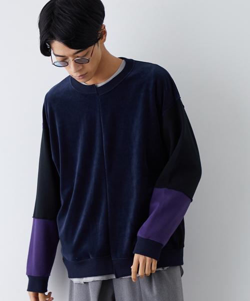 STUDIOUS（ステュディオス）の「ベロアコンビドルマンスウェット（スウェット・メンズ・カーキ/ネイビー・3/1/2）」の11枚目の写真