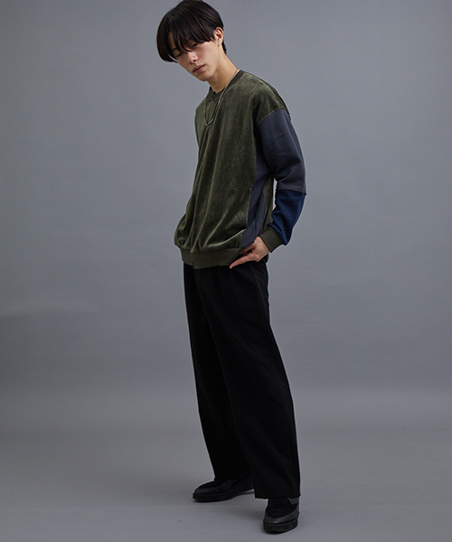 STUDIOUS（ステュディオス）の「ベロアコンビドルマンスウェット（スウェット・メンズ・カーキ/ネイビー・3/1/2）」の10枚目の写真