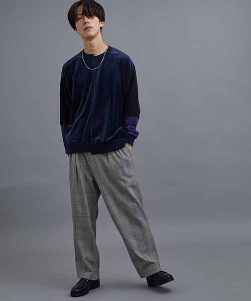 STUDIOUS（ステュディオス）の「ベロアコンビドルマンスウェット（スウェット・メンズ・カーキ/ネイビー・3/1/2）」の9枚目の写真
