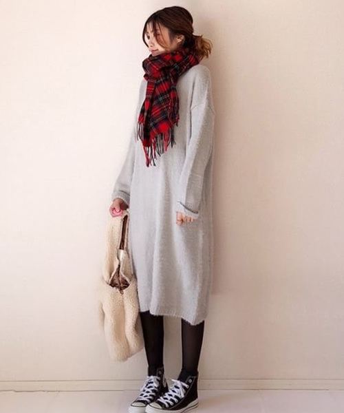 panasea（パナシア）の「シャギーヤーンハイネックロングニットワンピース（ワンピース・レディース・カーキ/グレー/ブラック・FREE）」の5枚目の写真