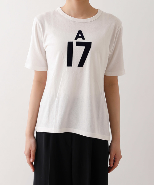 Saintete(サンテテ)の「Saintete/サンテテ Flocky Print T A17/手摘みコットンTシャツ【日本製】(Tシャツ/カットソー・レディース・ホワイト/ネイビー/杢グレー・0/1)」の1枚目の写真