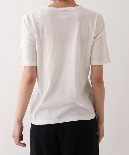 Saintete(サンテテ)の「Saintete/サンテテ Flocky Print T A17/手摘みコットンTシャツ【日本製】(Tシャツ/カットソー・レディース・ホワイト/ネイビー/杢グレー・0/1)」の6枚目の写真