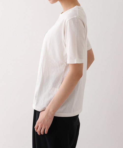 Saintete(サンテテ)の「Saintete/サンテテ Flocky Print T A17/手摘みコットンTシャツ【日本製】(Tシャツ/カットソー・レディース・ホワイト/ネイビー/杢グレー・0/1)」の7枚目の写真