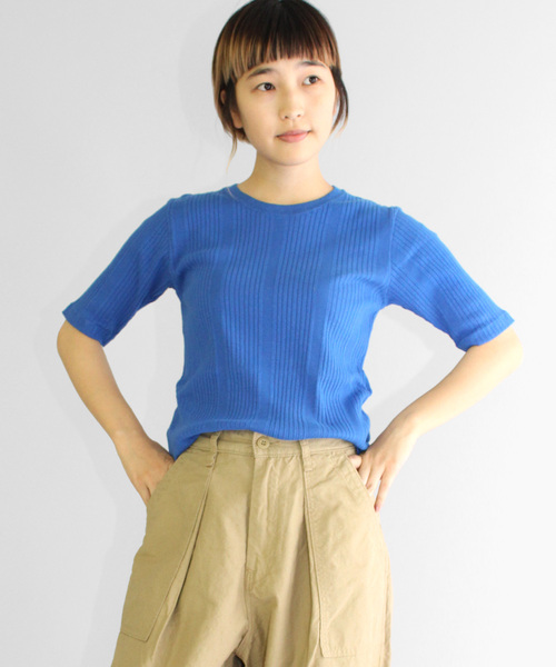 RNA-N（アールエヌエーエヌ）の「M0927 針抜きテレコクルーネックプルオーバー（Tシャツ/カットソー・レディース・ブラック/キナリ/ブルー・MEDIUM）」の21枚目の写真