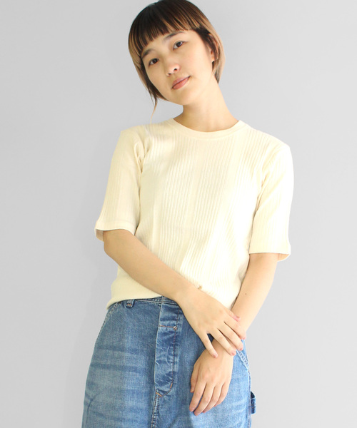 RNA-N（アールエヌエーエヌ）の「M0927 針抜きテレコクルーネックプルオーバー（Tシャツ/カットソー・レディース・ブラック/キナリ/ブルー・MEDIUM）」の19枚目の写真