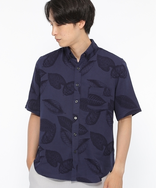 LAKOLE（ラコレ）の「ジャカードリーフ柄シャツ / LAKOLE（シャツ/ブラウス・メンズ・ネイビー/グリーン/ライトブラウン・MEDIUM/LARGE）」の2枚目の写真