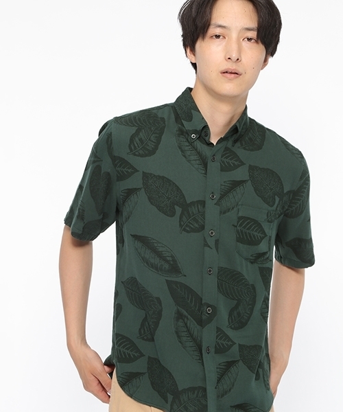 LAKOLE（ラコレ）の「ジャカードリーフ柄シャツ / LAKOLE（シャツ/ブラウス・メンズ・ネイビー/グリーン/ライトブラウン・MEDIUM/LARGE）」の3枚目の写真