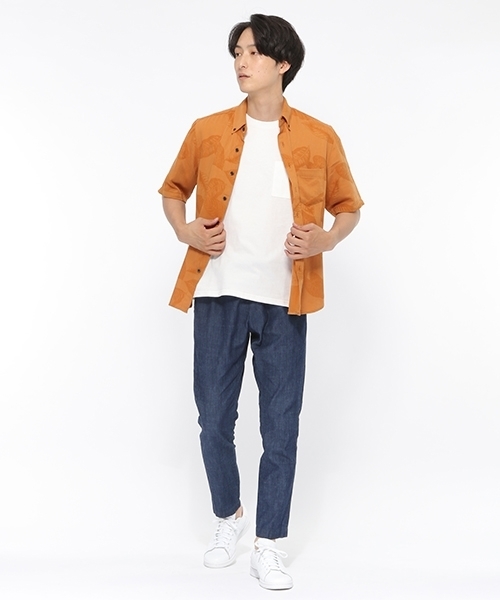 LAKOLE（ラコレ）の「ジャカードリーフ柄シャツ / LAKOLE（シャツ/ブラウス・メンズ・ネイビー/グリーン/ライトブラウン・MEDIUM/LARGE）」の4枚目の写真