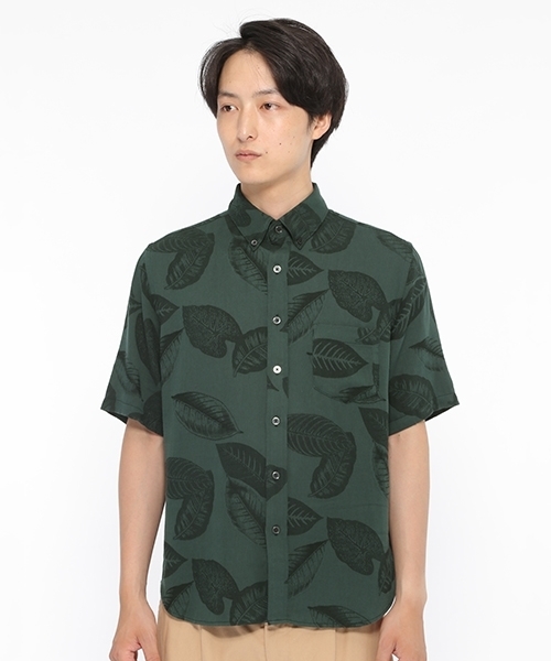 LAKOLE（ラコレ）の「ジャカードリーフ柄シャツ / LAKOLE（シャツ/ブラウス・メンズ・ネイビー/グリーン/ライトブラウン・MEDIUM/LARGE）」の7枚目の写真