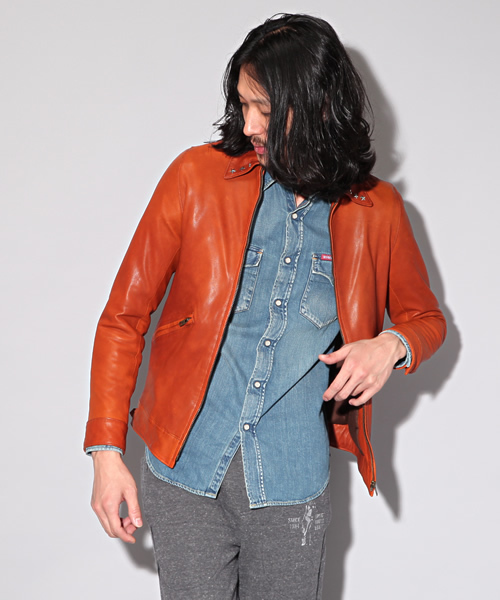 HYSTERIC GLAMOUR(ヒステリックグラマー)の「ゴートレザーシングルJK(ブルゾン・メンズ・オレンジ/ブルー/ブラック・SMALL/MEDIUM/LARGE)」の3枚目の写真