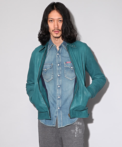 HYSTERIC GLAMOUR(ヒステリックグラマー)の「ゴートレザーシングルJK(ブルゾン・メンズ・オレンジ/ブルー/ブラック・SMALL/MEDIUM/LARGE)」の2枚目の写真