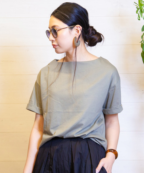 B.I.D.(ビーアイディー)の「BID / 綿混 Cut Tee(Tシャツ/カットソー・レディース・ライトグレー/ブラック/オフホワイト/カーキ・FREE)」の4枚目の写真