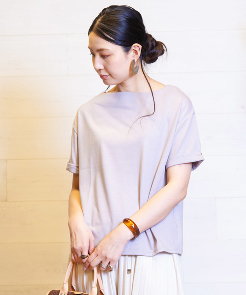B.I.D.(ビーアイディー)の「BID / 綿混 Cut Tee(Tシャツ/カットソー・レディース・ライトグレー/ブラック/オフホワイト/カーキ・FREE)」の1枚目の写真