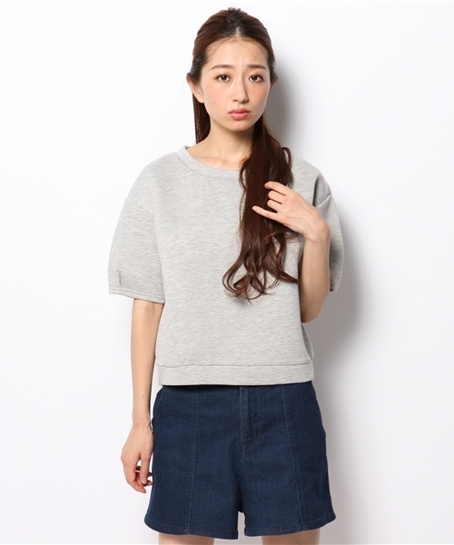 WEGO（ウィゴー）の「WEGO/ボンディング5分袖スウェット（スウェット・レディース・杢グレー/ネイビー・FREE）」の2枚目の写真
