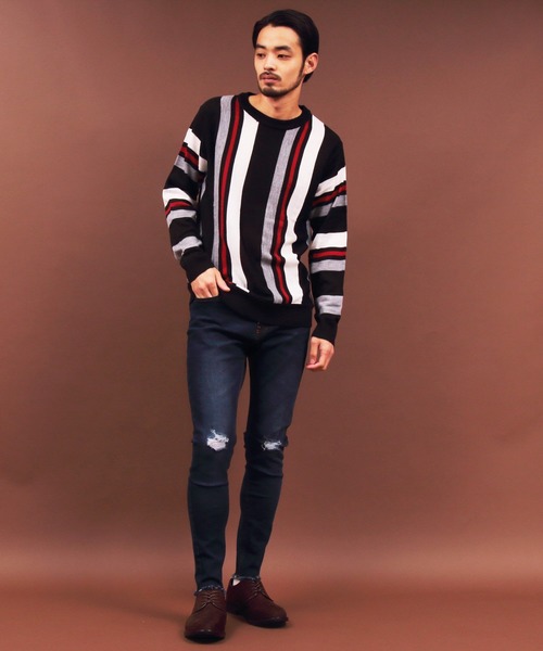 Beautiful Harmony（ビューティフルハーモニー）の「ストライプ クルー ニット（ニット/セーター・メンズ・ブラック/ベージュ/ネイビー・LARGE/MEDIUM/X-LARGE）」の4枚目の写真