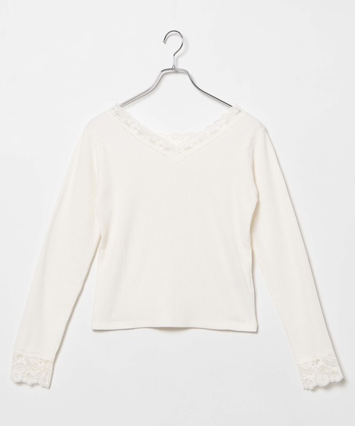 WEGO（ウィゴー）の「WEGO/2wayレースロンT（Tシャツ/カットソー・レディース・ベージュ/ブラック/ホワイト/ホワイト系その他/ブラック系その他・FREE）」の2枚目の写真