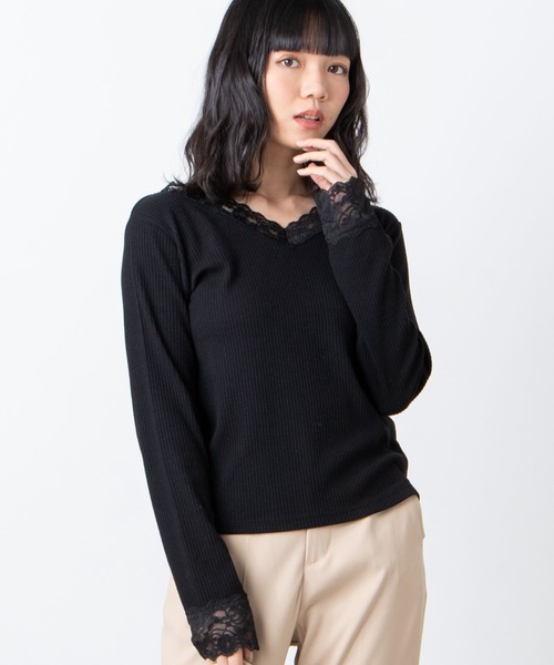 WEGO（ウィゴー）の「WEGO/2wayレースロンT（Tシャツ/カットソー・レディース・ベージュ/ブラック/ホワイト/ホワイト系その他/ブラック系その他・FREE）」の3枚目の写真