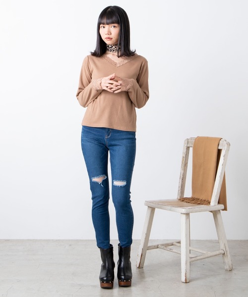 WEGO（ウィゴー）の「WEGO/2wayレースロンT（Tシャツ/カットソー・レディース・ベージュ/ブラック/ホワイト/ホワイト系その他/ブラック系その他・FREE）」の19枚目の写真