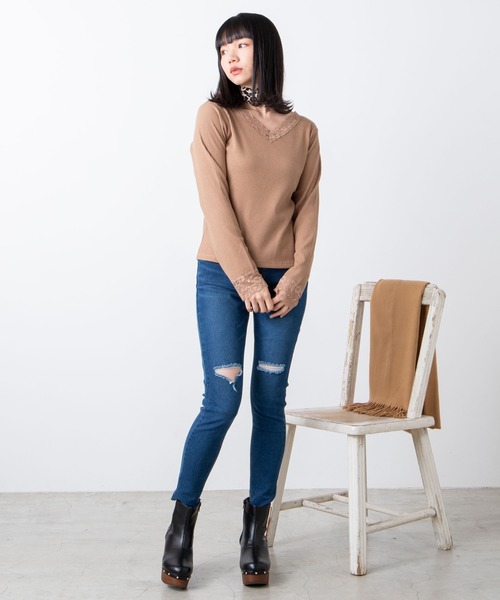 WEGO（ウィゴー）の「WEGO/2wayレースロンT（Tシャツ/カットソー・レディース・ベージュ/ブラック/ホワイト/ホワイト系その他/ブラック系その他・FREE）」の16枚目の写真