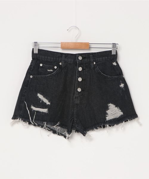 WEGO（ウィゴー）の「WEGO/ボタンフライクラッシュデニムショーツ（デニムパンツ・レディース・ブラック/インディゴブルー/ライトインディゴブルー・SMALL/MEDIUM/LARGE）」の14枚目の写真