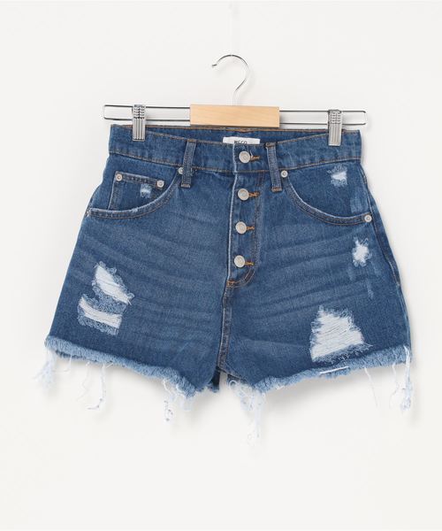 WEGO（ウィゴー）の「WEGO/ボタンフライクラッシュデニムショーツ（デニムパンツ・レディース・ブラック/インディゴブルー/ライトインディゴブルー・SMALL/MEDIUM/LARGE）」の18枚目の写真