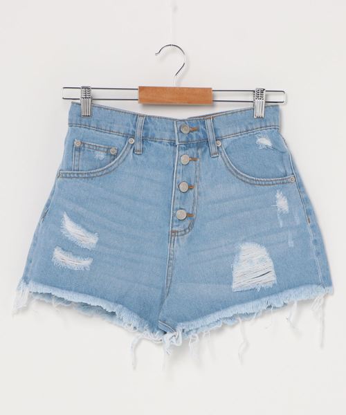 WEGO（ウィゴー）の「WEGO/ボタンフライクラッシュデニムショーツ（デニムパンツ・レディース・ブラック/インディゴブルー/ライトインディゴブルー・SMALL/MEDIUM/LARGE）」の21枚目の写真